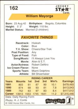 1992 Jockey Star #162 William Mayorga Back